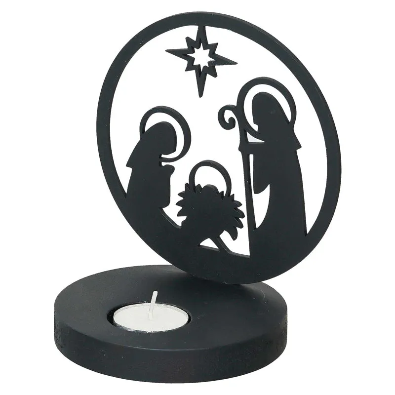Star Of Bethlehem Wood Tea Light Holder - Black media 6