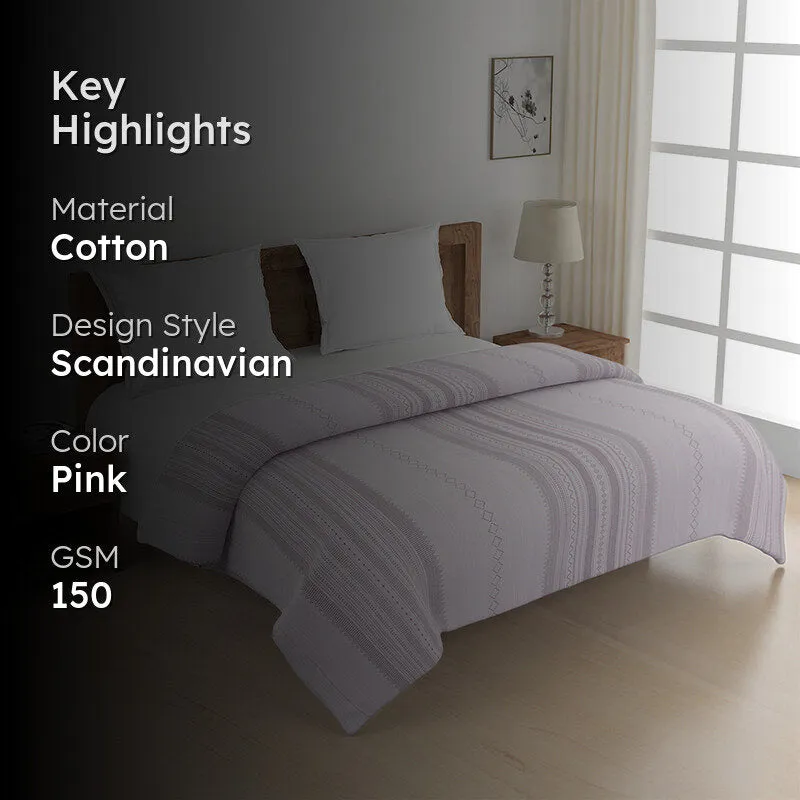 Swayam Twila Striped Cotton Comforter (Pink) - 150 GSM media 2