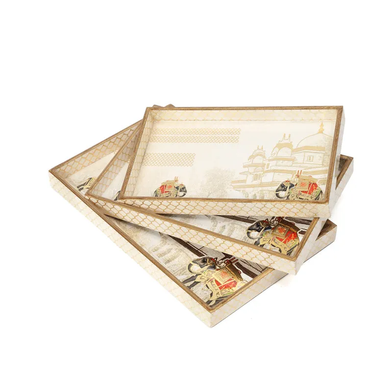 Haathi Parades Rectangle Serving Tray - Set Of Three media 4