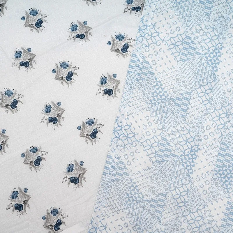 Tiny Bloom Printed Cotton Dohar (Blue,White) - 120 GSM media 6