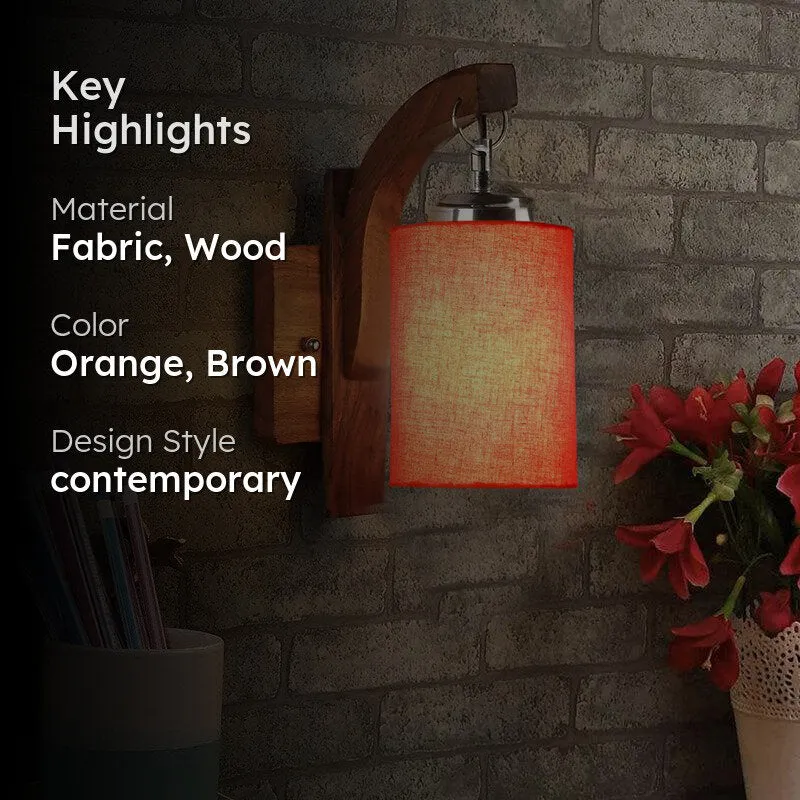 Forma Cylindrical Fabric & Wooden Wall Lamp - Orange media 2
