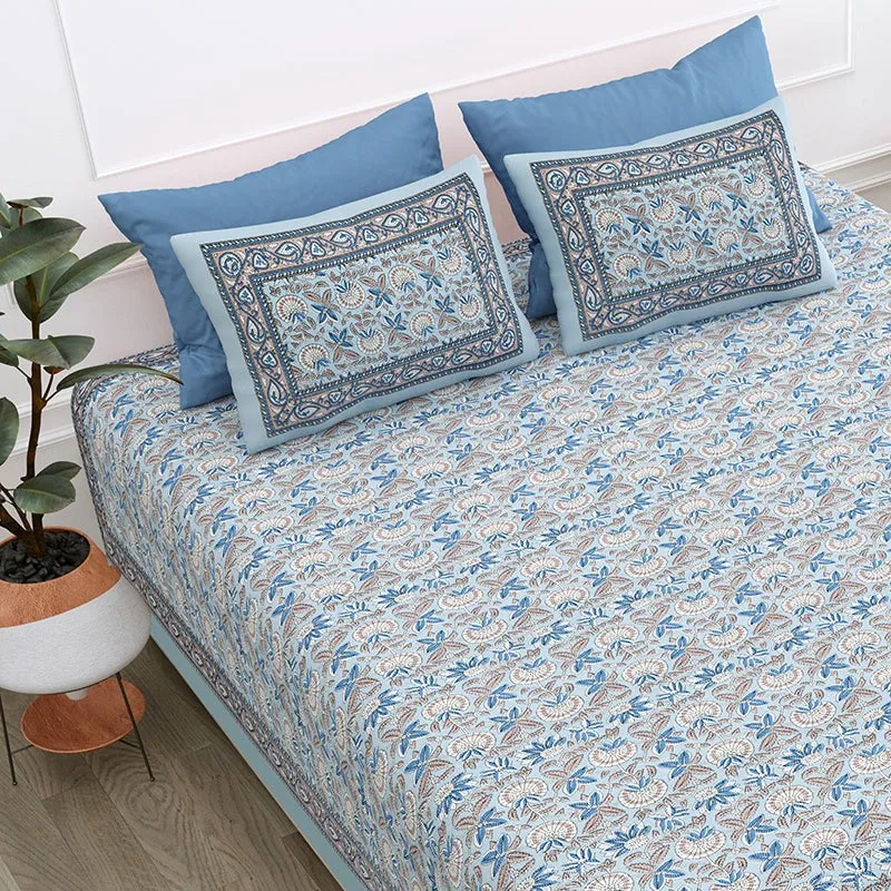Madhur Cotton Bedsheet (Blue, Grey) - 180 TC media 4