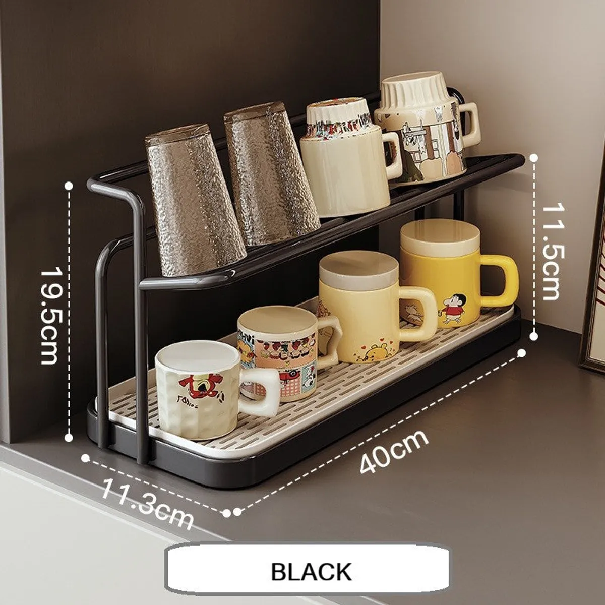 Cupvia 2-Tier Cup Organizer with Tray - Black - 10