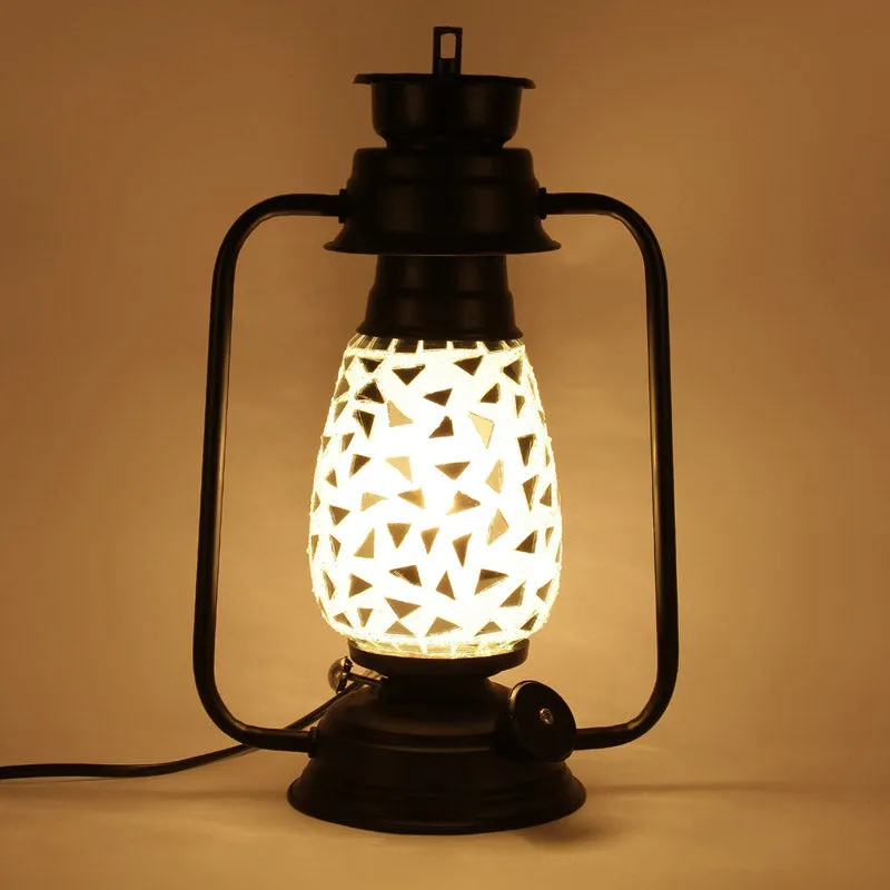 Dvija Mosaic Lantern Iron Table Lamp - Black,Silver media 4