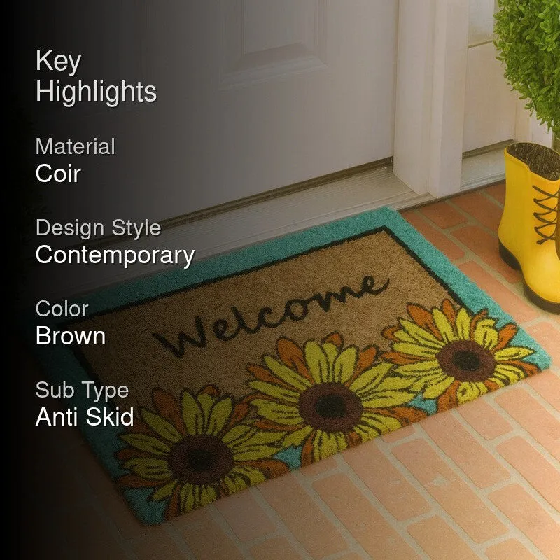Yellow Bloom Coir Door Mats - Brown media 2