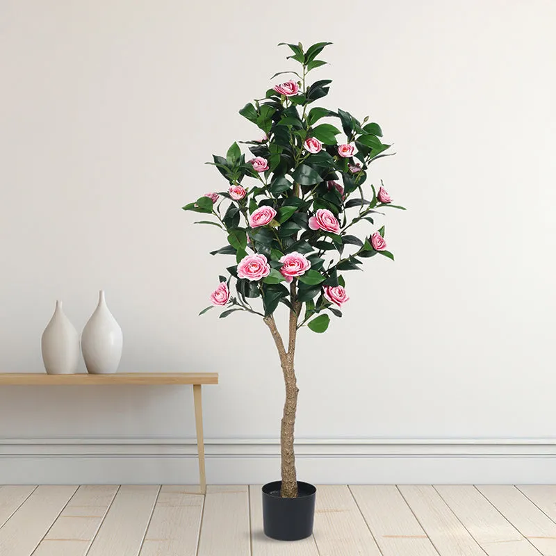 Calmyra Artificial Camellia Plant With Black Plastic Pot - 5 Feet media 3