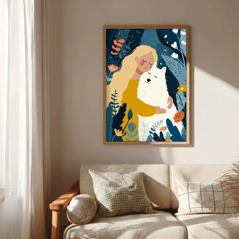 Moonlit Cuddle Canvas Wall Painting - Brown Frame media 6
