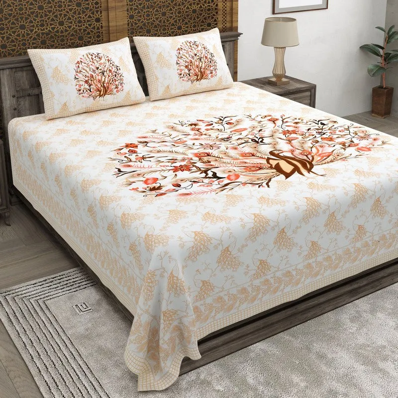 Classicra Cotton Bedsheet (Beige,Orange) - 240 TC media 1