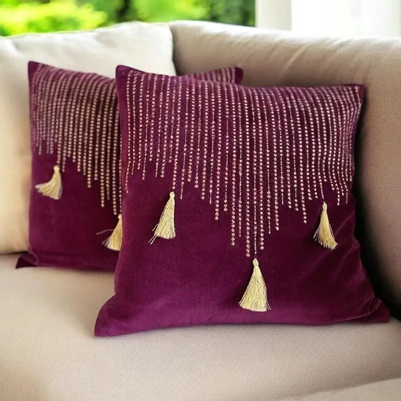 Needlecraft Embroidered Cotton Cushion Cover (Dark Maroon) - Set Of Two media 1