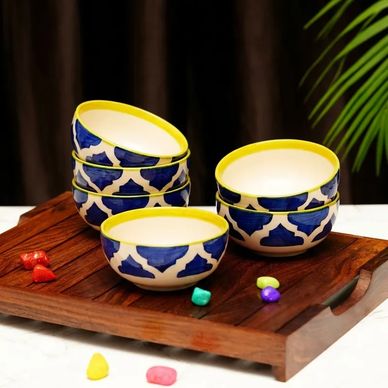 Snackify ServeEase Ceramic Snack Bowls (Blue,Yellow, 200 mL Each) - Set Of Six media 1