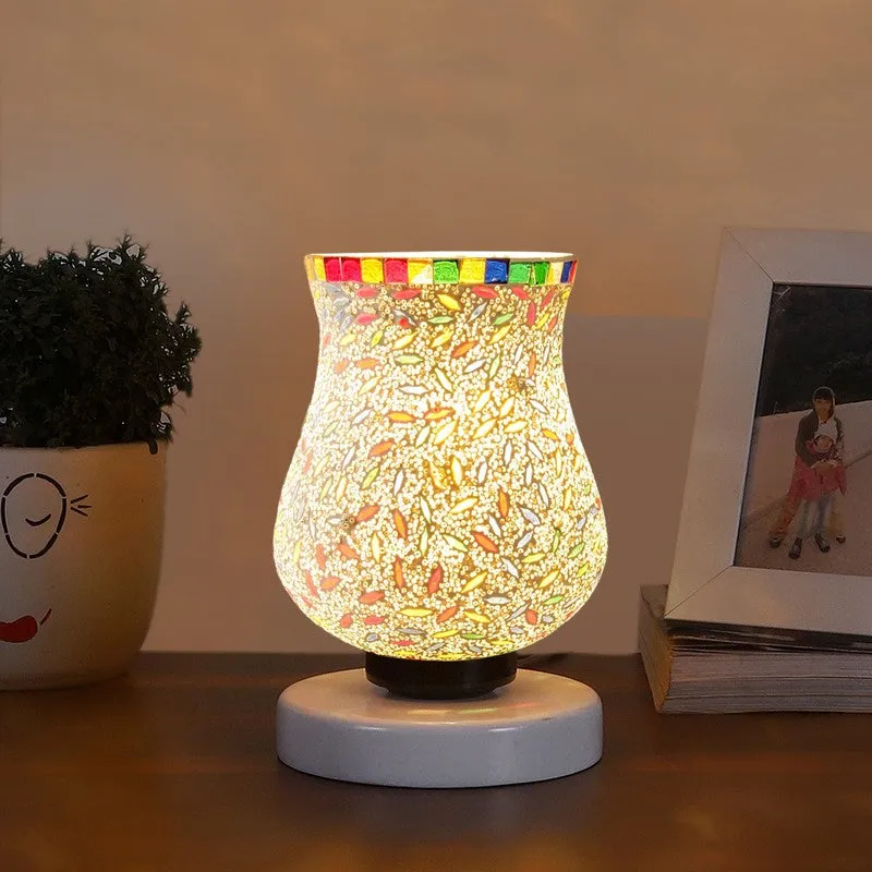 Gloriva Mosaic Glass Table Lamp With Wooden Base - Multicolor media 3