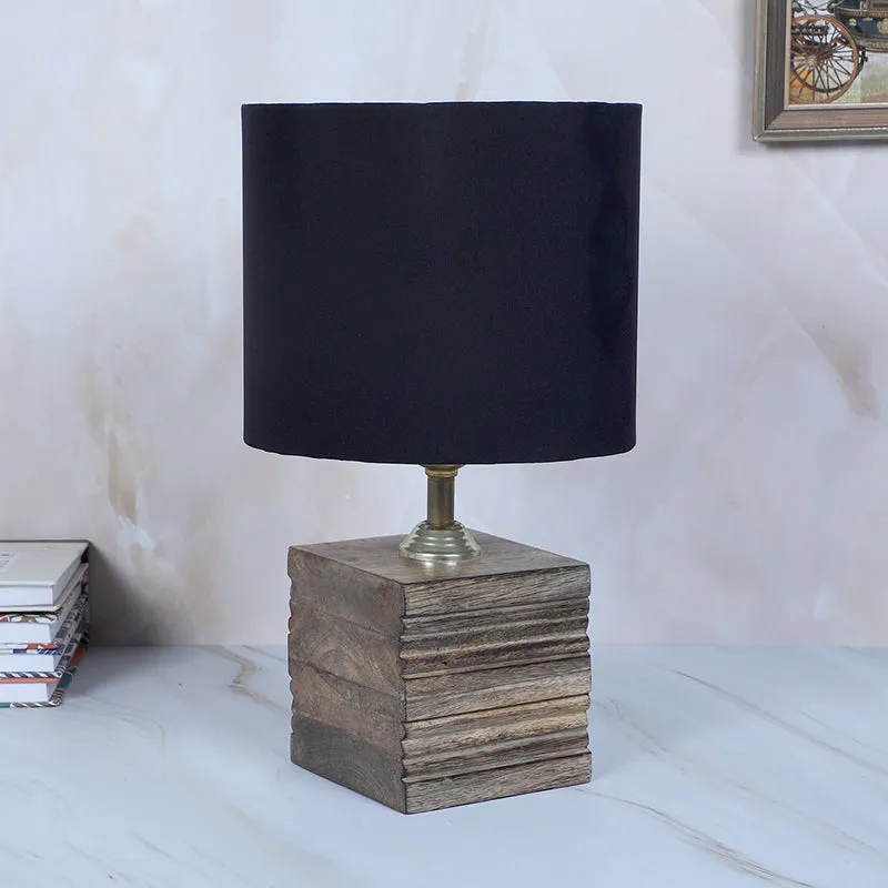 Bisara Cube Solid Mango Wood Table Lamp - Black, Brown media 3