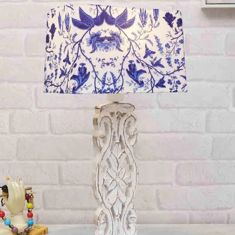Marina Carved Floral Fabric Table Lamp - Blue,White media 4