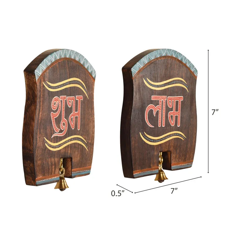 Sacred Shubh Labh  Handcrafted Wooden Wall Accent - Set of Two media 6