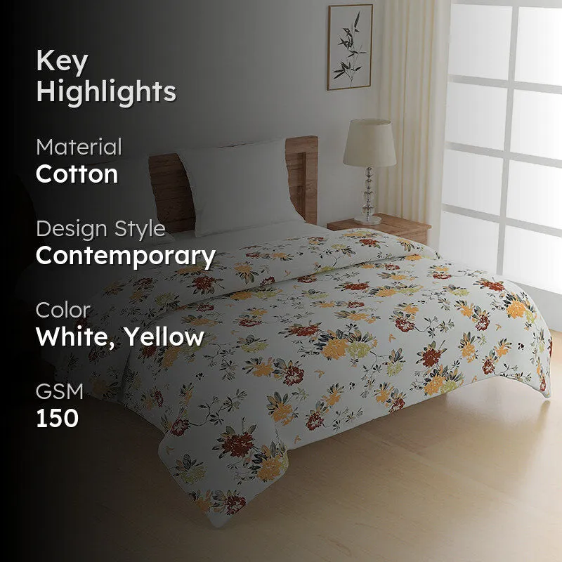 Swayam Ruvo Rosa Cotton Comforter (White,Yellow) - 150 GSM media 2