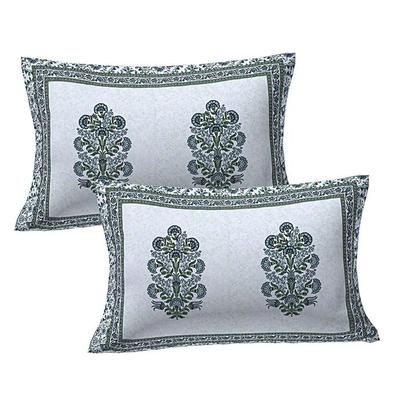 Kruti Ethnic Cotton Bedsheet (White,Green) - 180 TC media 4