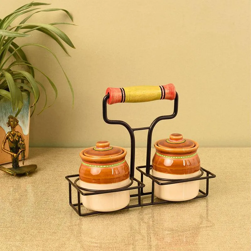 Dharani Ceramic Jar Set With Metal Tray - Three Piece Set media 5