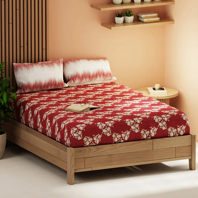 Quincy Floral Microfiber Bedsheet (Red) - 120 GSM media 1