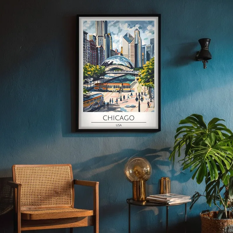 Vintage Chicago Framed Canvas Wall Painting media 4