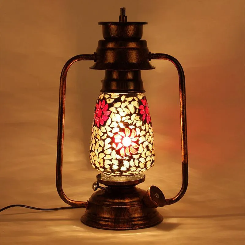 Phoolkari Mosaic Lantern Iron Table Lamp - Multicolor media 1