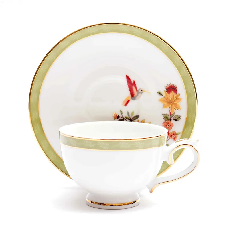 Painted Bloom 24k Gold Brushed Porcelain Tea Set With Tea Pot - Seventeen Piece Set media 5