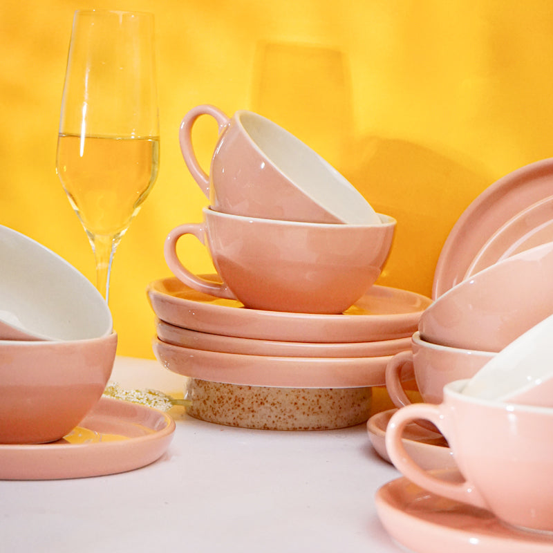 Blush & Brew Cup & Saucer (Pink/320 mL) - Sixteen Piece Set media 6