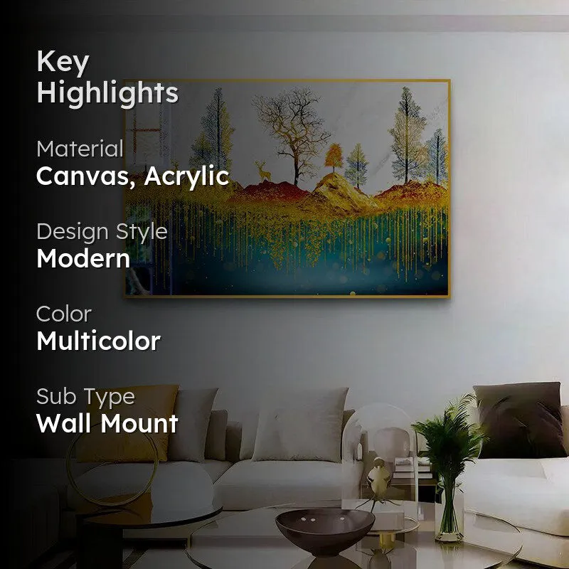 The Golden Range Modern Canvas Wall Art With Frame - Gold media 2