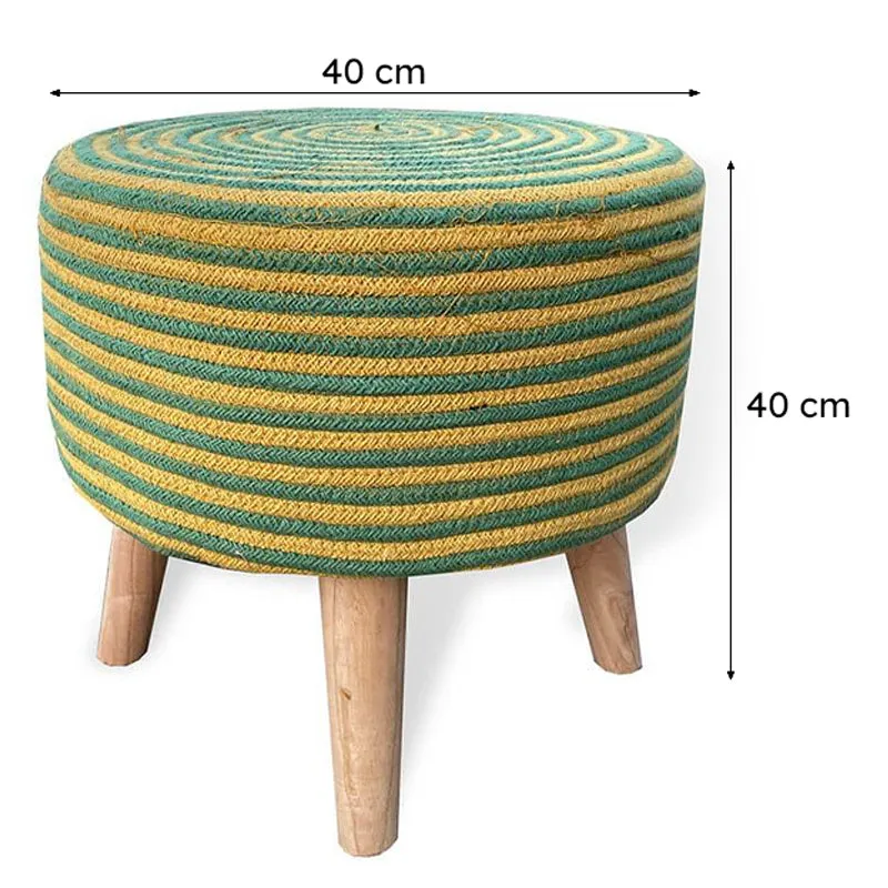 Junis Striped Juco Ottoman - Green & Yellow media 6