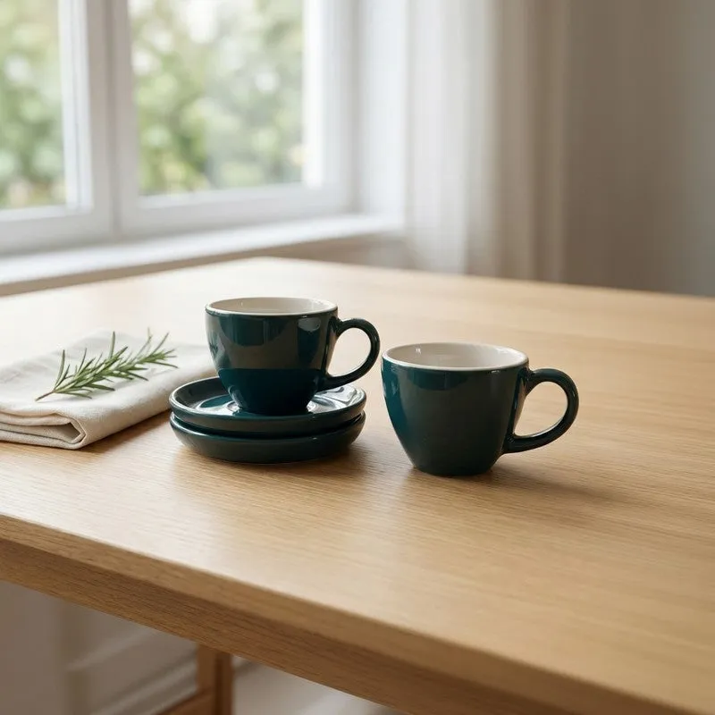 Ceramic Cup & Saucer (Deep Green/180 mL Each) - Set of Two media 1