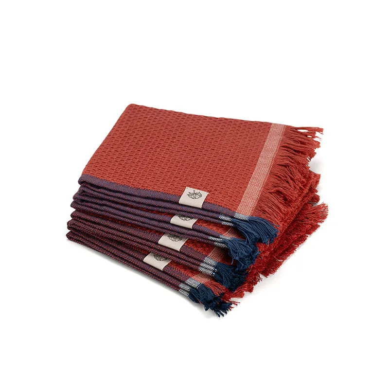 Gamchha Terry Cotton Face Towel (Red) - Set Of Four media 3