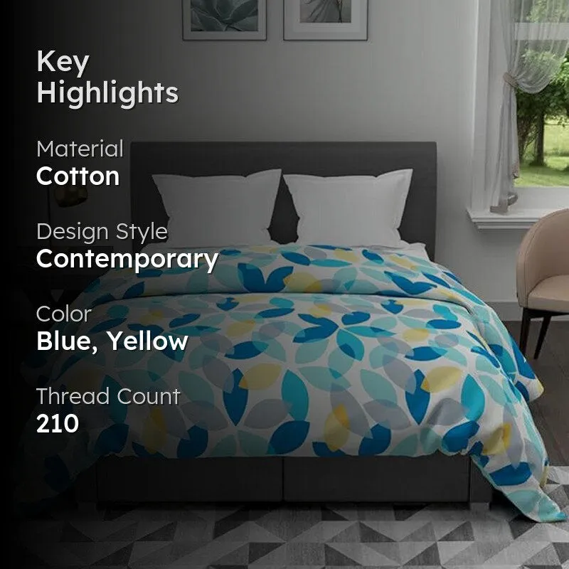 Sky Petals Cotton Duvet Cover (Blue & Yellow) - 210 TC media 2