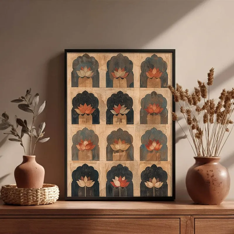 Heritage Lotus Arch Motif Canvas Wall Painting With Black Frame media 5