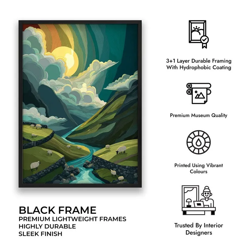 Emerald Valley Canvas Wall Painting - Black Frame media 9