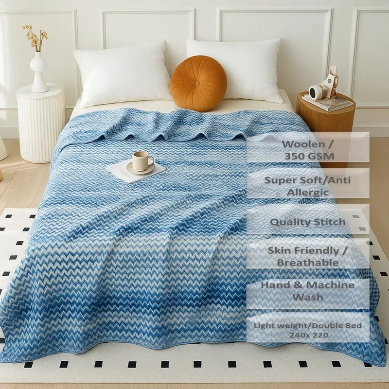 Waveora Striped Woolen Blanket (Blue) - 350 GSM media 7