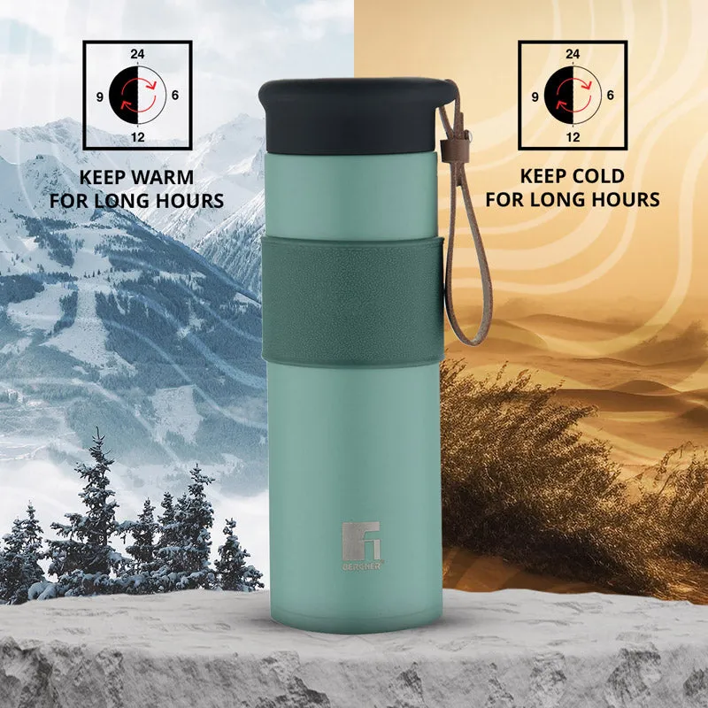 Bergner Walking Mountain Mist Thermosteel Hot And Cold Flask (Green) - 450 mL media 3