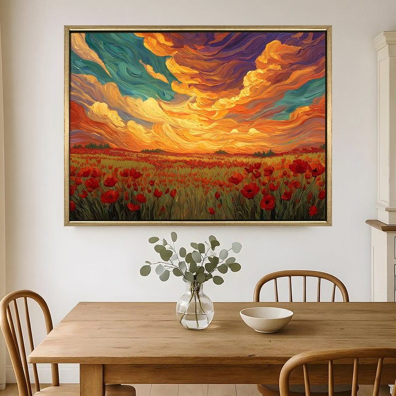 Poppy Horizon Canvas Wall Painting With Frame