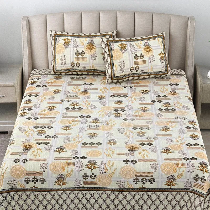 Jardin Joy Floral Cotton Bedsheet (Brown) - 140 TC media 1