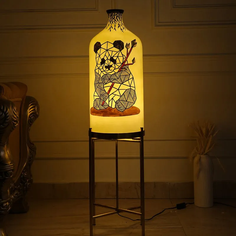Panda Lines Hand Painted Glass Floor Lamp With Stand media 1