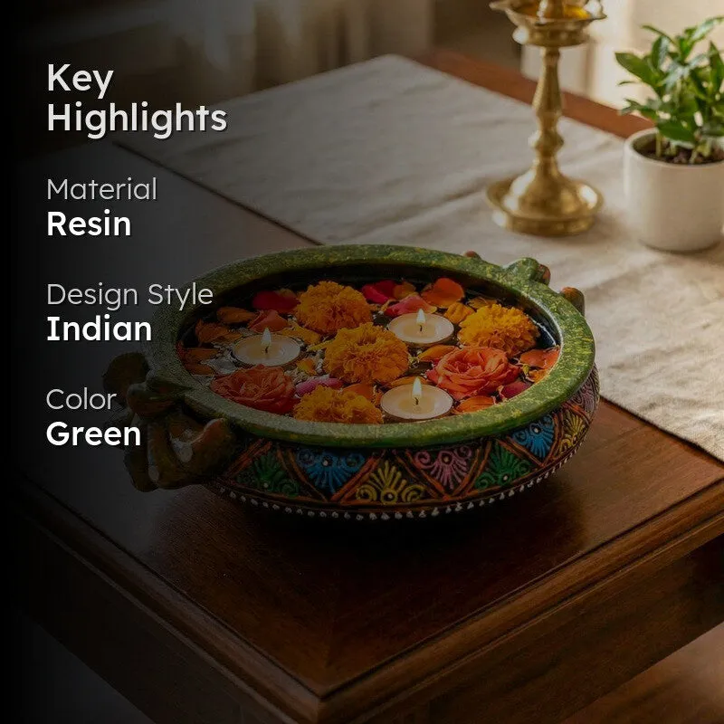 Green Floral Resin Urli media 2