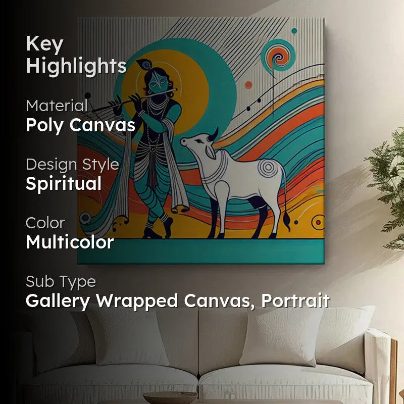 Sacred Krishna And Cow Wall Painting media 2
