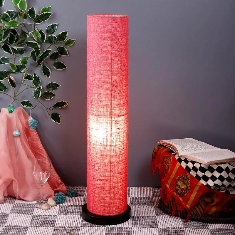 Camia Wooden Tower Floor Lamp With Jute Shade - Pink media 1