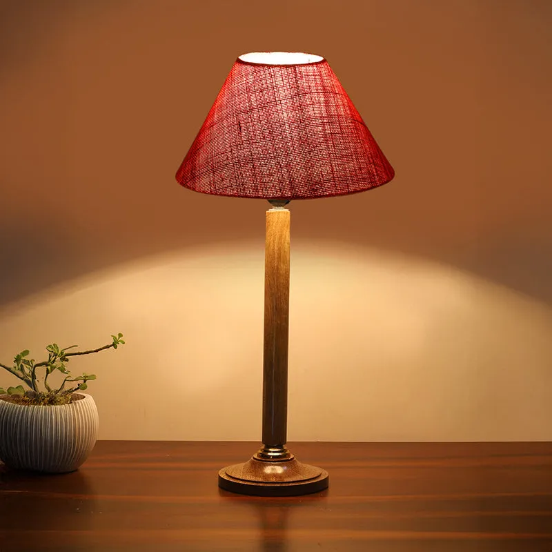 Loft Gleam Table Lamp With Wooden Base - Red,Brown media 2