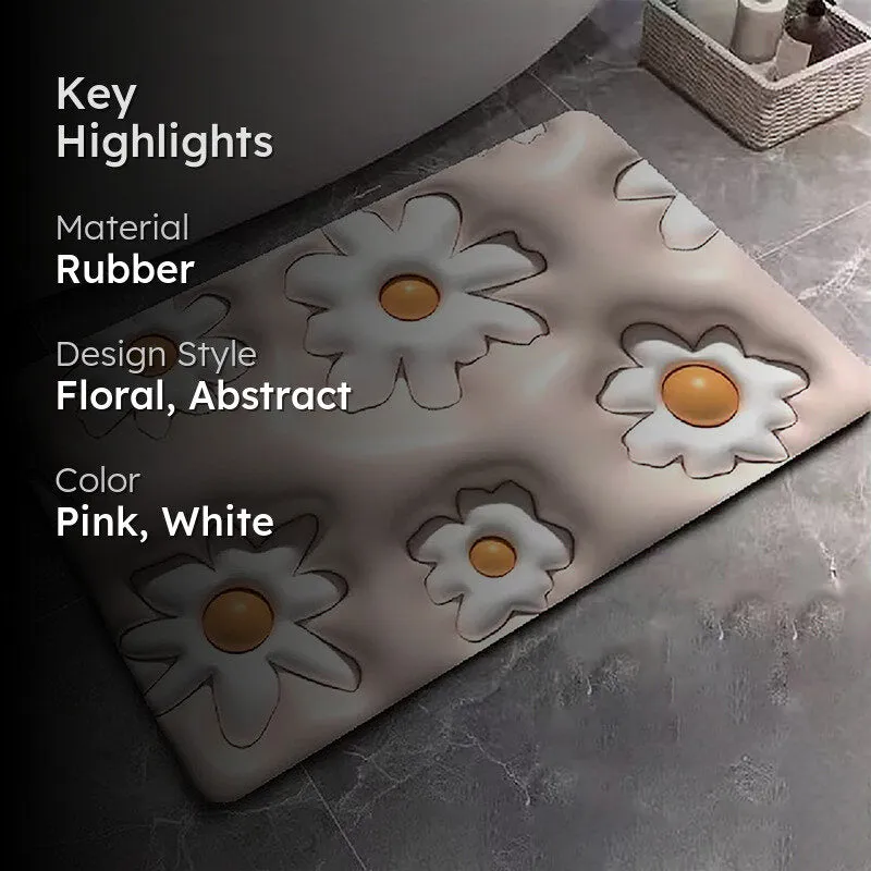 Peach Floral Anti-Skid Rubber Bath Mat media 2
