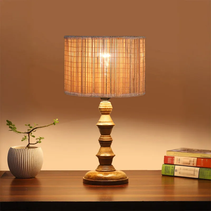 Bambouin Timber Wooden Table Lamp - Beige,Brown media 1