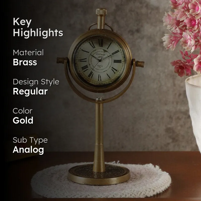 Esmora Antique Brass Table Clock - White & Gold media 2