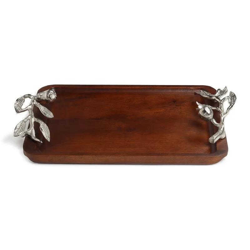 Amber Wood Serving Tray - Silver,Brown media 4