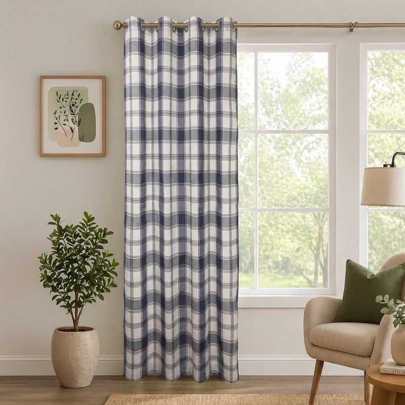 Gridline Drapes Curtain - Navy