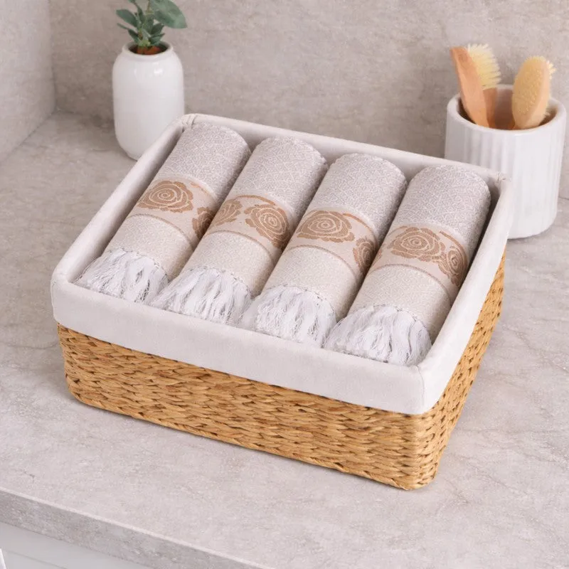 Rosette Cotton Hand Towel (Beige) - Set Of Four media 1
