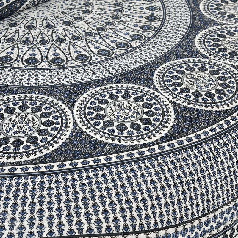 Aavani Ethnic Cotton Flat Bedsheet (White & Blue) - 160 TC media 4
