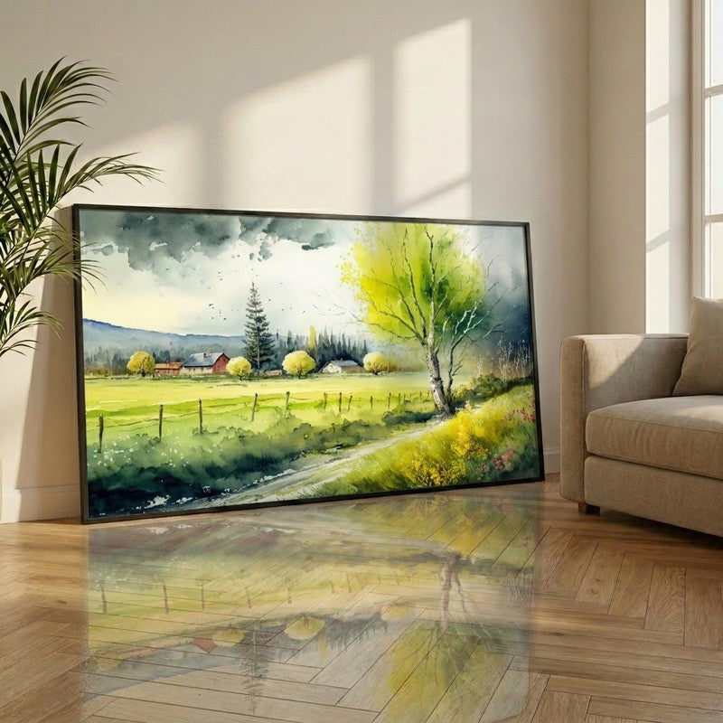 Sunlit Meadow Canvas Wall Painting With Frame